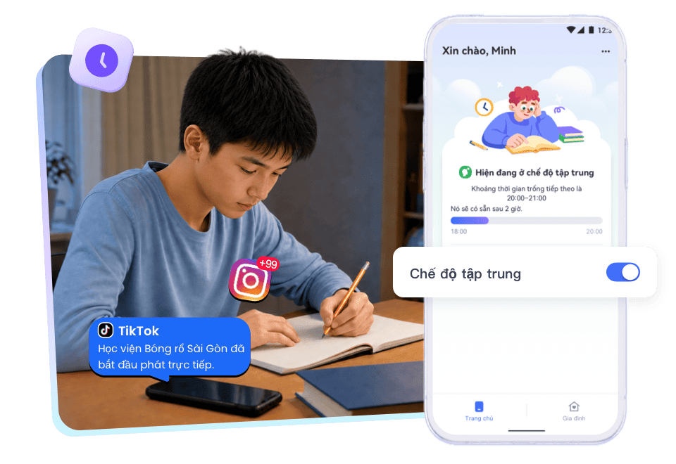 Điện thoại của con có làm con mất tập trung khi làm bài tập không?