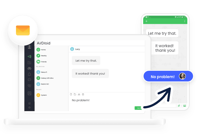 Gestión de SMS AirDroid Personal: recibe y responde mensajes de texto a distancia 